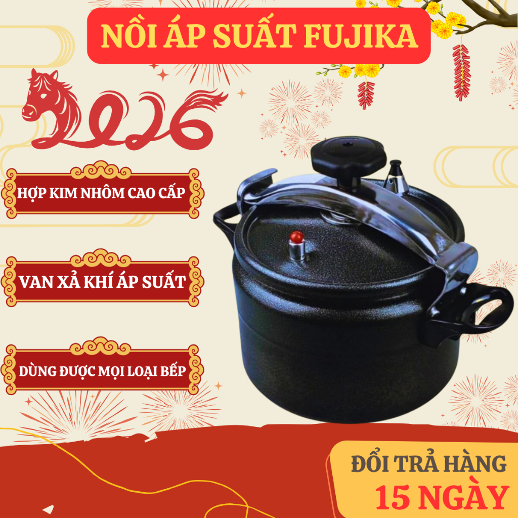 Nồi áp suất Fujika hợp kim nhôm bền chắc, nấu đa năng: hầm thịt, nấu cháo, tương thích mọi loại bếp