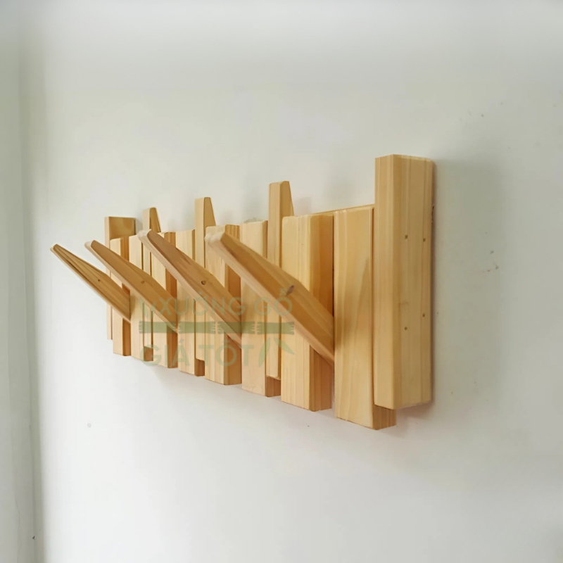 Móc quần áo treo tường bằng gỗ tre, móc treo quần áo túi phụ kiện bằng gỗ treo tường decor phù hợp v
