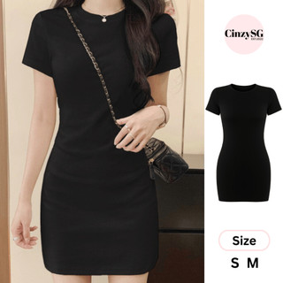  Đầm Body Nữ Tay Ngắn Len Gân Ôm Dáng Basic Co Giãn Thoải Mái  – Váy Body Đen DB03 CinZy SG 