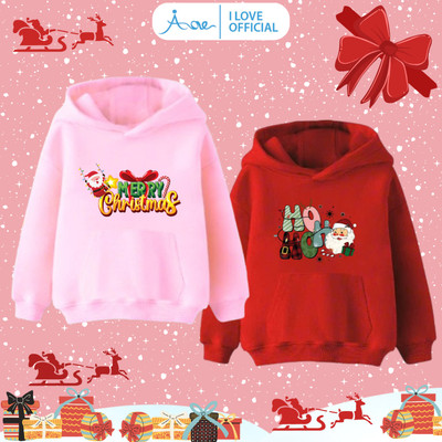 [HÀNG MỚI VỀ] AORE-Áo HOODIE cho bé Merry Christmas, Áo dài tay phối túi chất nỉ da hình NOEL giáng sinh cho bé 10-35kg
