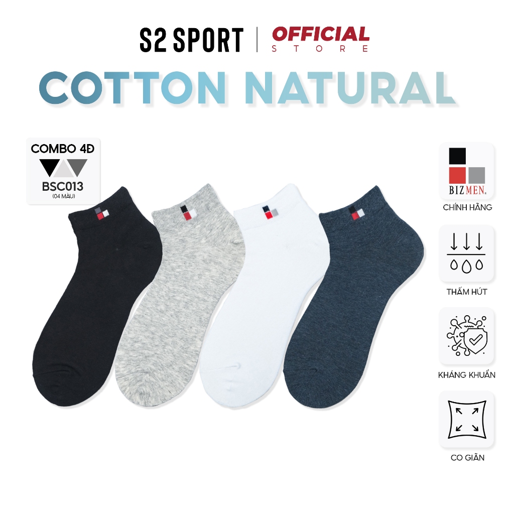 COMBO 4 Đôi tất, vớ nam ARISTINO Bizmen cổ ngắn cotton mềm Ag+ kháng khuẩn chống hôi chân BSC013.CB4