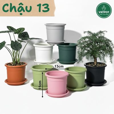 Chậu nhựa trồng cây VIETPOT, size 13x11cm, trơn, trồng hoa kiểng, để bàn, sân vườn, ban công.