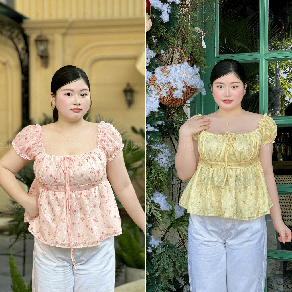Áo babydoll Bigsize, áo kiểu bigsize ren hoa nhí 60-85kg Yung Bigsize top women