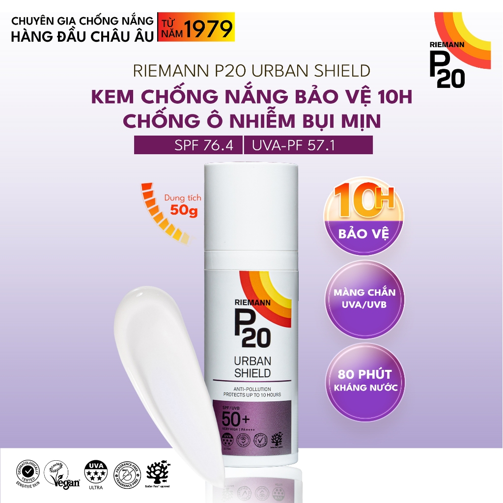 Kem chống nắng phổ rộng Riemann P20 Urban Shield SPF 50+ PA++++ Chống bụi mịn