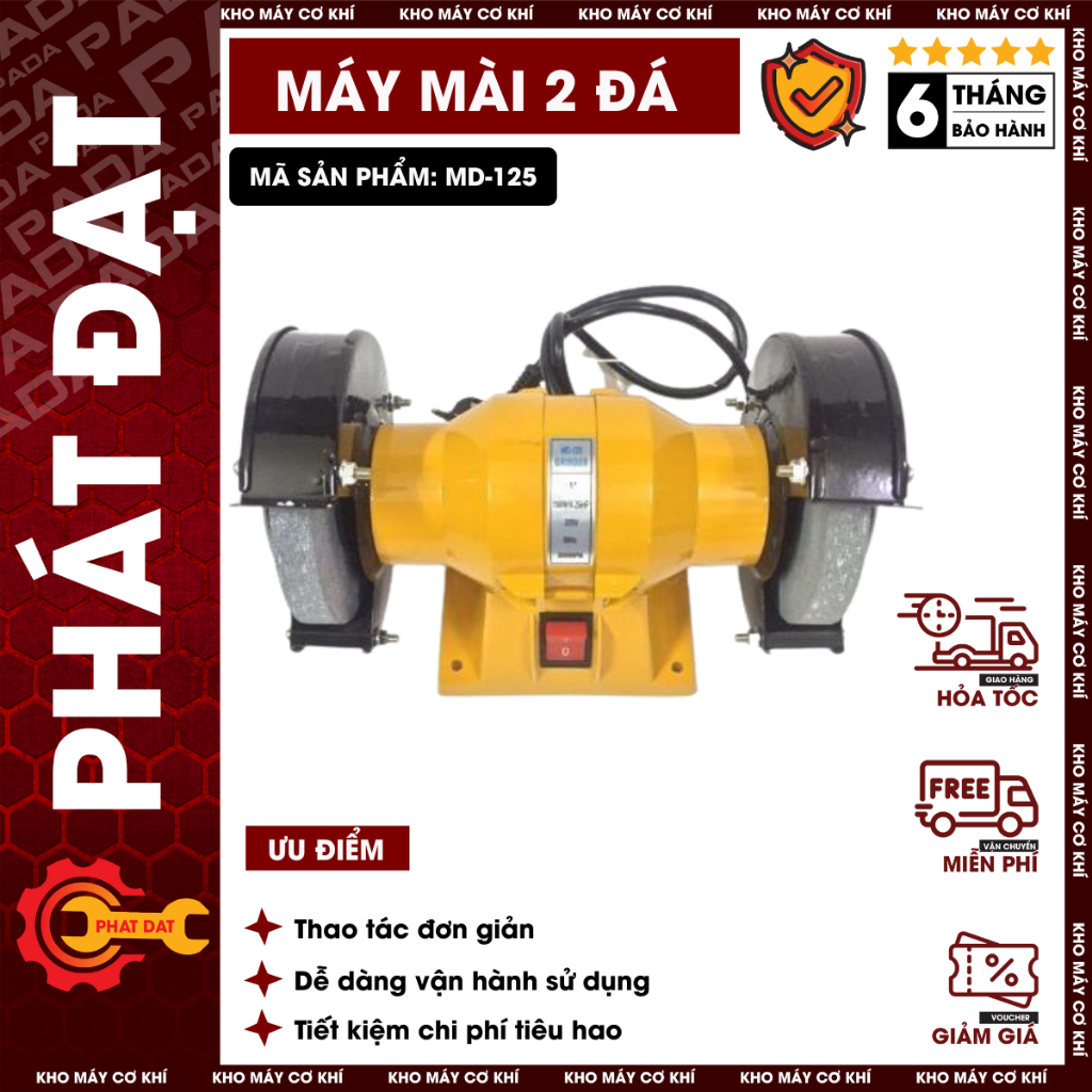 Máy Mài 2 Đá Các Mã MD125 Công Suất (150W 1/4 HP), MD150 (370W 1/2 HP), MD200 (550W 3/4 HP)