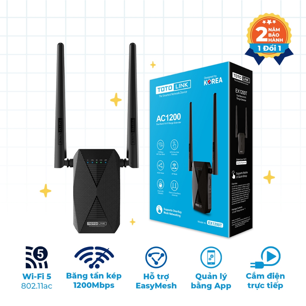 [Hỏa Tốc] EX1200T_V2 - Bộ mở rộng sóng Wi-Fi băng tần kép AC1200