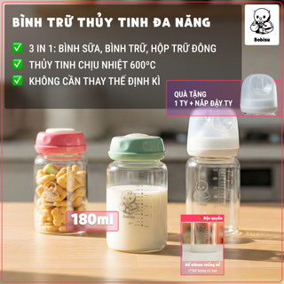  BOBISU | Bình Thủy Tinh Trữ Sữa Cho Bé Dung Tích 150ml-180ml  Mua 2 Bình Tặng Cổ Trắng Ty Nắp Đậy Ty  
