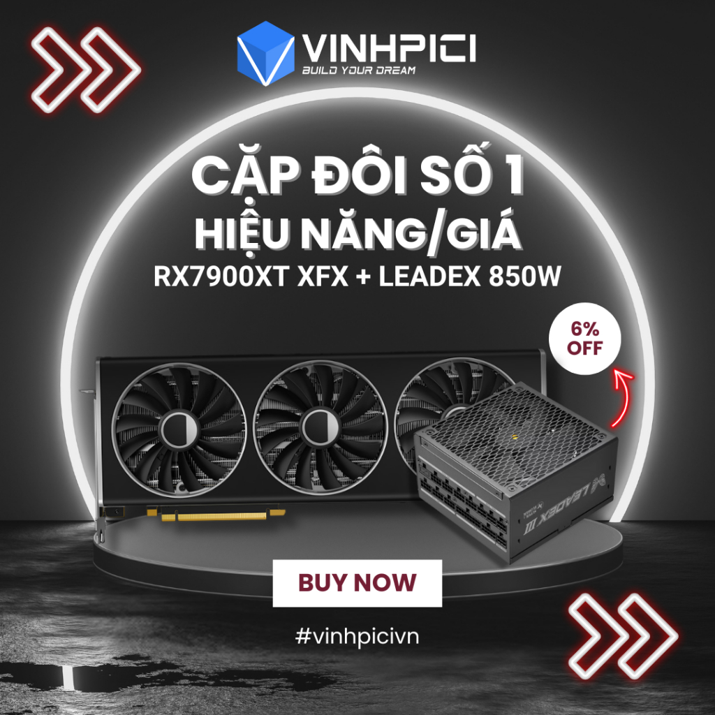 Máy tính COMBO GPU AMD (XFX RX 7900XT MERC 310 BLACK EDITION kèm Nguồn SuperFlower Leadex III 850W G