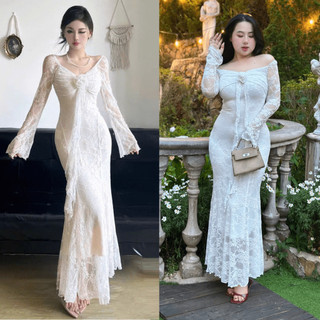  Đầm Body Bigsize Sexy Dáng Dài Ren Đuôi Cá Yung Bigsize Đen Trắng 55-90kg 