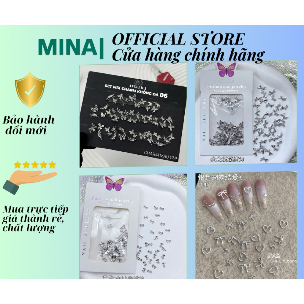 Sét Charm Nơ Kim Loại, charm nơ, sét nơ thừng - mina nail