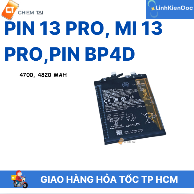 Pin 13 Pro, Mi 13 Pro,Pin BP4D 4700, 4820 mAh