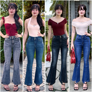  Quần bò loe 9 tấc kiểu cho nấm lùn Vải Jean Co Giãn Bigsize 40 - 70kg 