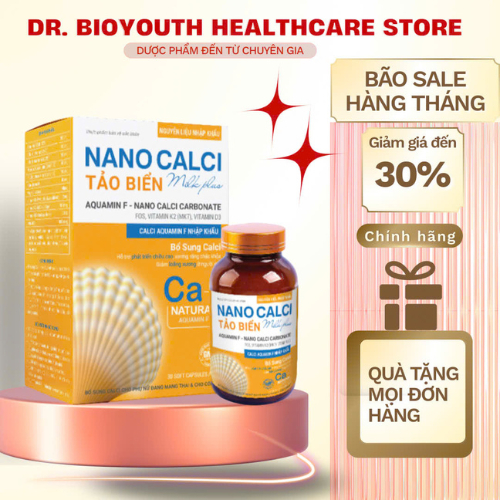 Nano Calci Tảo Biển Milk Plus Bổ Sung Canxi Hỗ Trợ Phát Triển Chiều Cao Giảm Loãng Xương Hộp 30 Viên