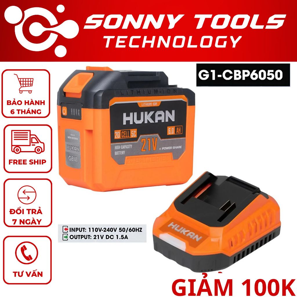 Pin HUKAN 20 CELL và Sạc HUKAN G1-CBP6050, Pin 20 Cell 6A Kèm Sạc 1.5A, Mạch 4 Mosfet Vỏ Chống Va Đậ