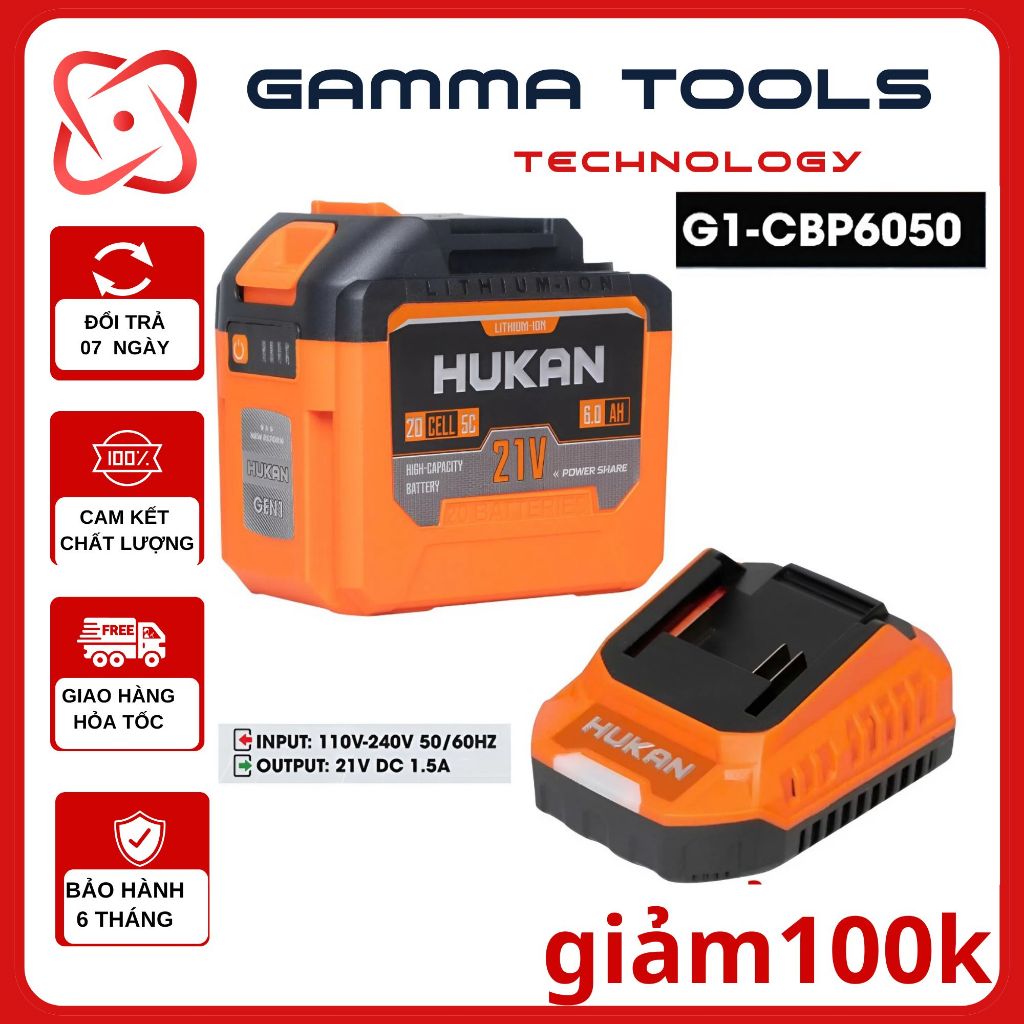 Pin HUKAN 20 CELL và Sạc HUKAN G1-CBP6050, Pin 20 Cell 6A Kèm Sạc 1.5A, Mạch 4 Mosfet Vỏ Chống Va Đậ