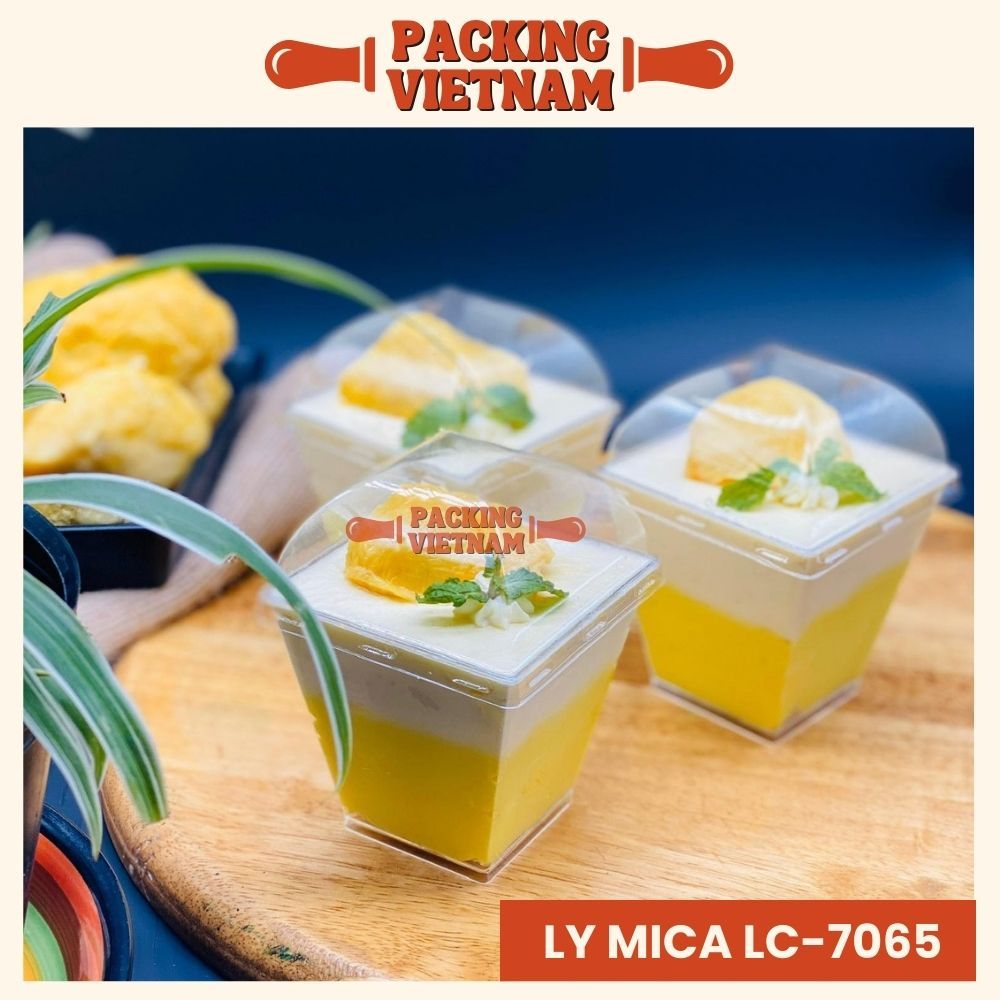 Ly mica có nắp đựng bánh mousse - Ly vuông có nắp đựng tiramisu, bánh kem [LC 7065]