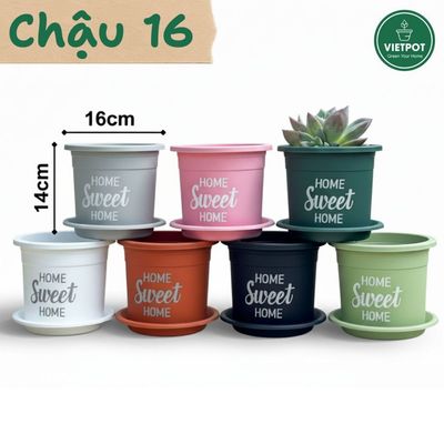 Chậu nhựa trồng cây VIETPOT, size 16x14cm, Sweet Home, hoa kiểng lá, để bàn, sân vườn, ban công.