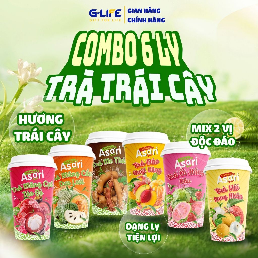 [COMBO] Trà Trái Cây Hoa Quả 6 Vị ASARI Trà Thanh Nhiệt Kèm Thạch Dừa ASARI-07-6