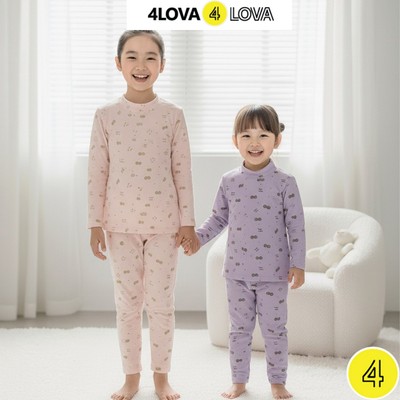 Bộ quần áo giữ nhiệt 4LOVA cho bé gái nỉ lông cừu mềm mại dày dặn ấm áp họa tiết hình tim dễ thương