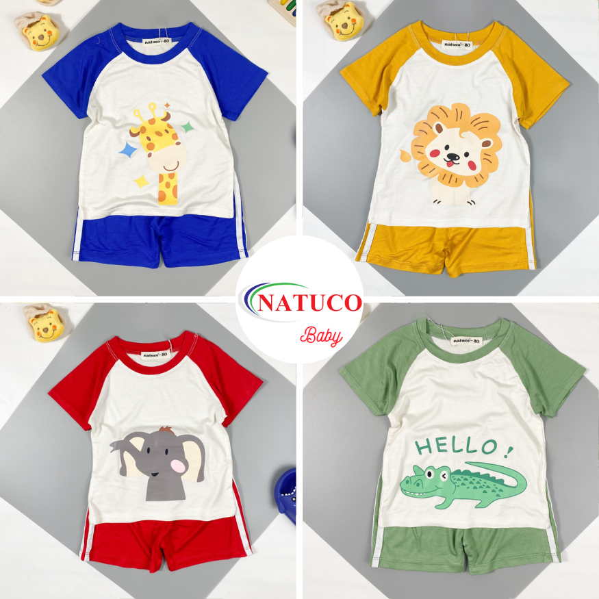 Bộ Quần Áo Trẻ Em Minky Mom, Chất Thun Lạnh Thoáng Mát Hình Voi, Cá Sấu Cho Bé 8-27Kg Mặc Hè TN-IN80