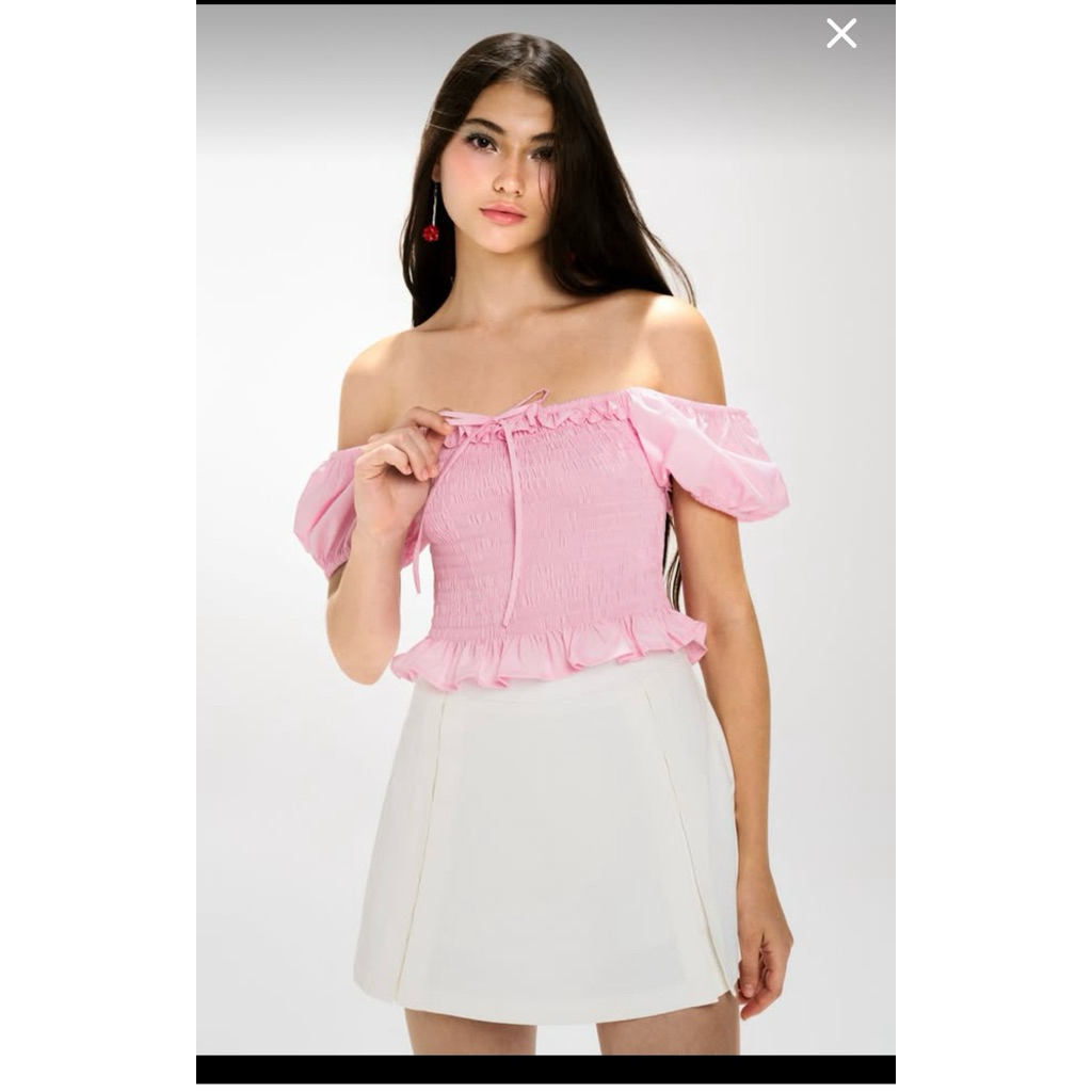 Set áo hồng bo chun Dottie + Chân váy túi ngược Dottie