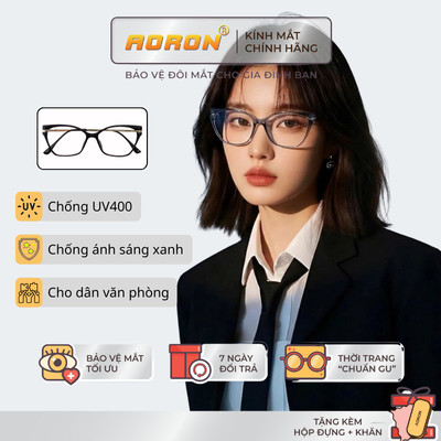 Kính Mắt Mèo Chống Ánh Sáng Xanh Văn Phòng, Đi Học AORON Bảo Vệ Mắt Chống UV Có Thể Thay Tròng AK183