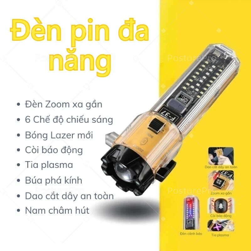 Đèn Pin Cứu Hộ Đa Năng Pin 3600mAh LED Lazer Siêu Sáng