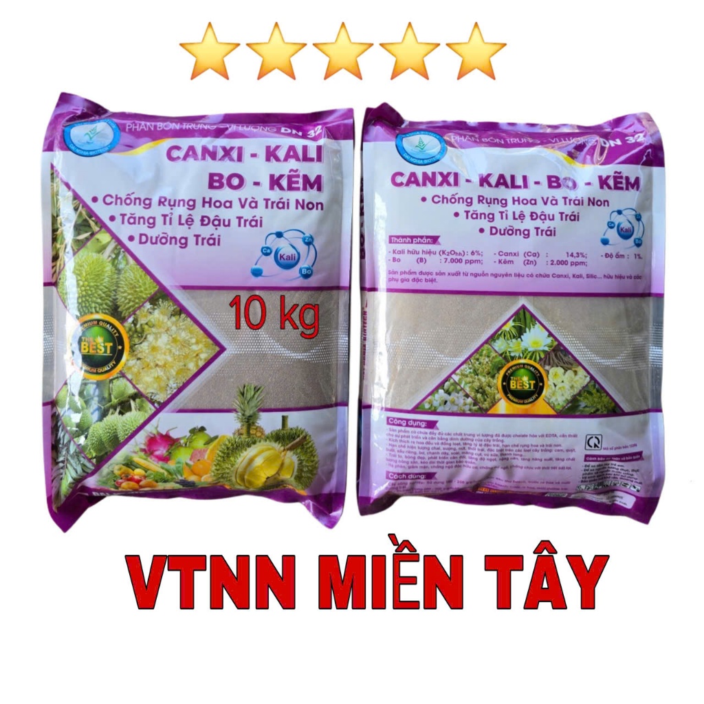 Phân Canxi Kali Bo Kẽm bao 10kg công thức chuẩn sử dụng cho mọi loại cây trồng