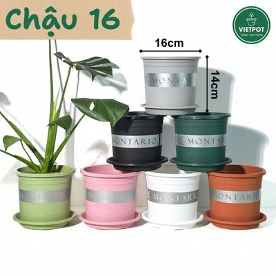 Chậu nhựa trồng cây VIETPOT, size 16x14cm, Montario, hoa kiểng lá, để bàn, sân vườn, ban công