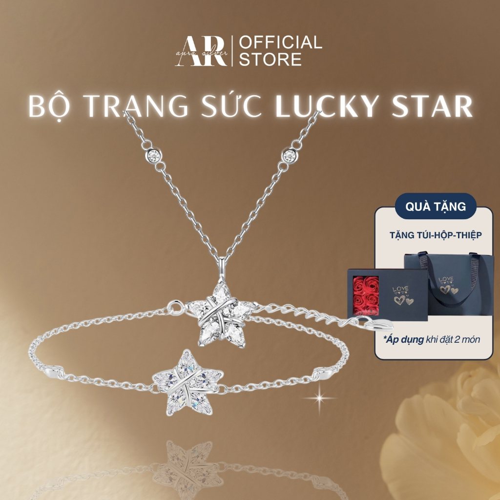 Set dây chuyền lắc tay bạc Ý 925 bộ trang sức bạc nữ 2 món Lucky Star-AURASILVER