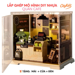 MÔ HÌNH LẮP GHÉP DIY MINIHOUSE BẰNG NHỰA - PHÒNG TRÀ (TẶNG MÁI + CHE BỤI + ĐÈN)