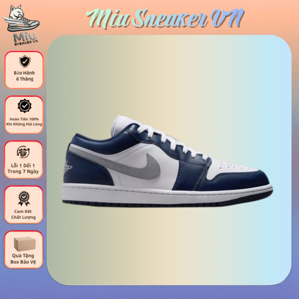 ( Best Quality ) Giày JD1 Midnight Navy, giày JD1 navy vệt xámn cổ thấp nam nữ full bill box