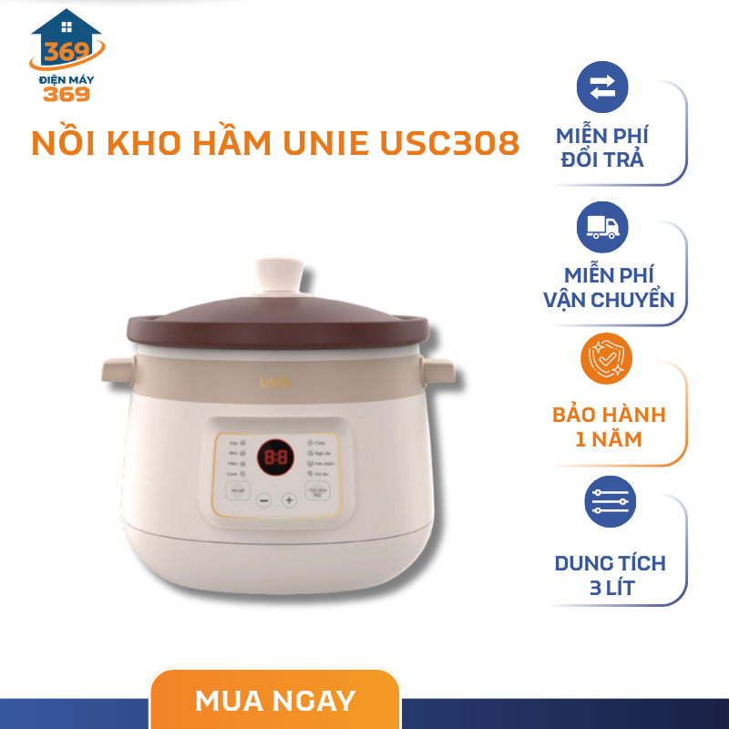 Nồi Kho Hầm Đa Năng UNIE USC308 3L – 8 Chức Năng Kho Hầm – Giữ Nhiệt Lâu, Tỏa Nhiệt Đều – SMC