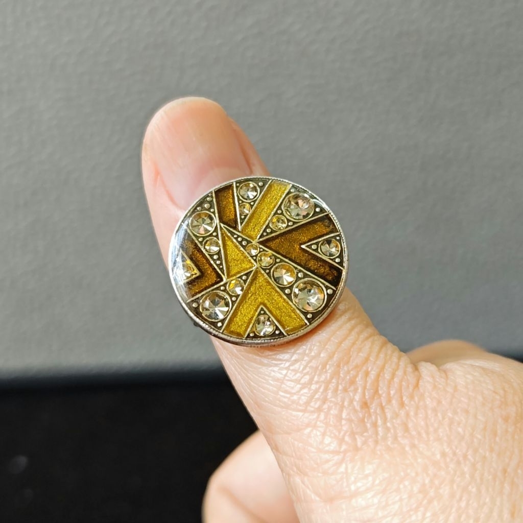 N0057-NHẪN SI NHẬT- NHẪN SI NHẬT – MẶT TRÒN ART-DECO PHỦ RESIN BÓNG – SẮC VÀNG CỔ