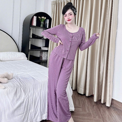 Hisexy Bộ ngủ nữ  dài tay set ngủ nữ dài tay đồ bộ nữ thun tăm dài tay cao cấp co dãn 4 chiều MS70