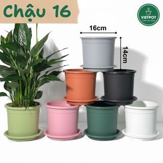 Chậu nhựa trồng cây VIETPOT, size 16x14cm, trơn, trồng hoa kiểng lá, trang trí bàn, sân vườn.