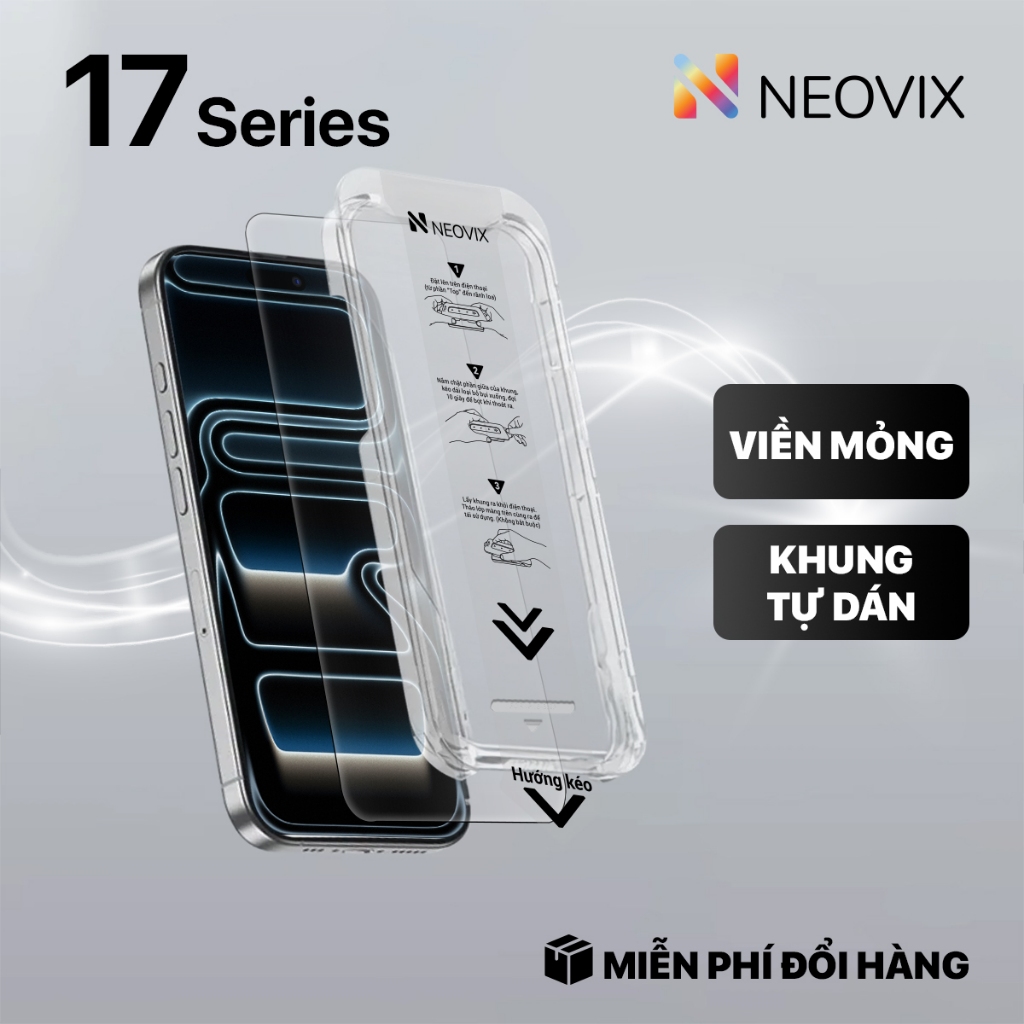 【MỚI RA MẮT】Kính Cường Lực Khung Tự Dán iPhone 14 Pro - 17 Pro Max Chống Nhìn Trộm FullHD NEOVIX