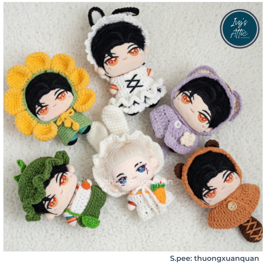 Bộ quần áo và phụ kiện cho Kaka doll, doll 10cm bằng len đổi màu theo yêu cầu