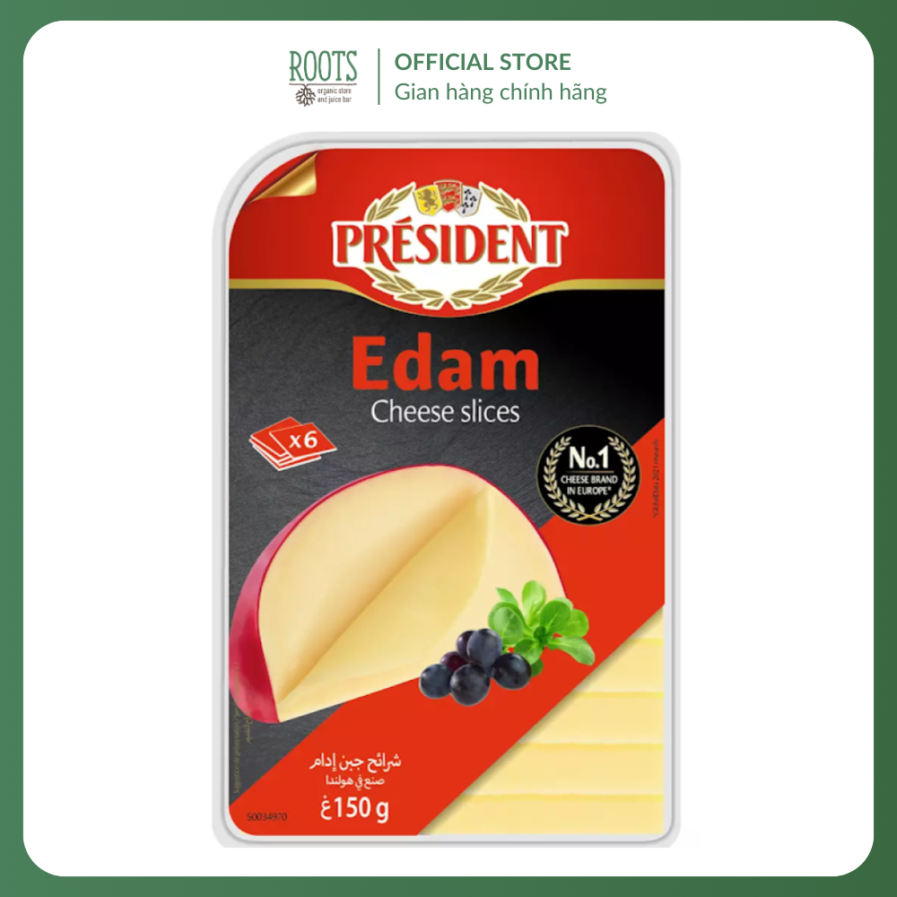 (Ship hỏa tốc) PRESIDENT - Phô Mai Lát, Edam Cheese Slices, 6 Lát (150g)