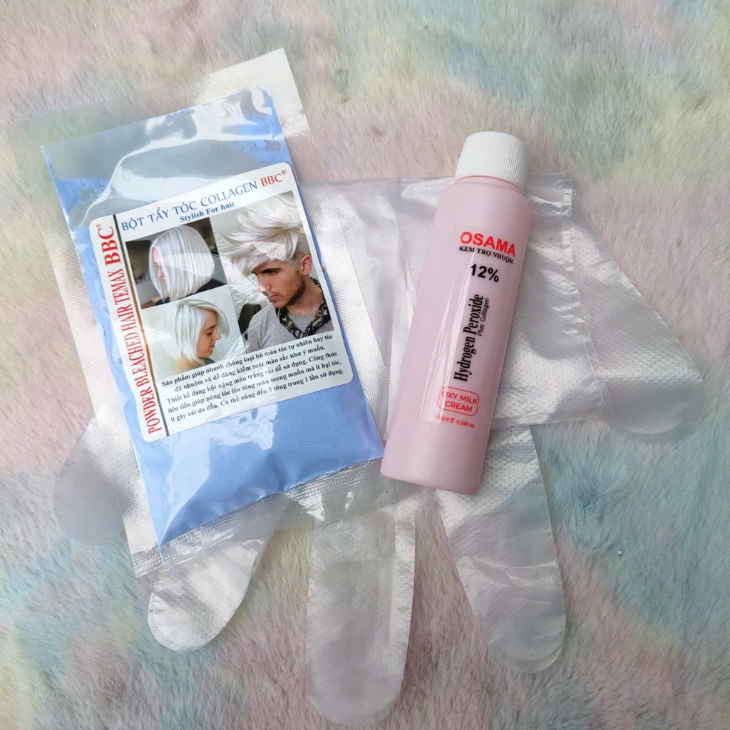 Combo 100gr bột tẩy tóc+oxy+bao tay