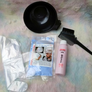 Combo 100gr bột tẩy tóc+100ml oxy+chén+lược+bao tay