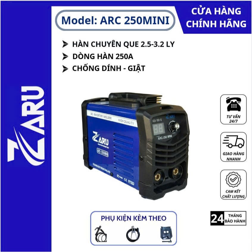 Máy Hàn Chuyên Que 2.5-3.2 Ly ZARU ARC 250 MINI - Dòng Chuyên Đi Công Trình