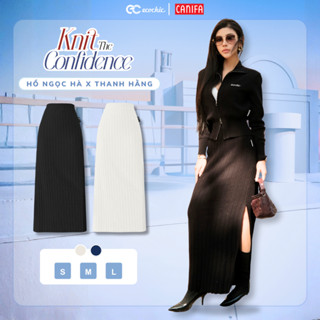   ECOCHIC x CANIFA  Chân Váy Len Dáng Dài Xẻ Tà Một Bên Dệt Gân Cao Cấp Mềm Mịn Chính Hãng HNH EC04 