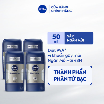 Bộ 4 Sáp Ngăn Mùi NIVEA MEN Phân Tử Bạc (50 ml) - 83181