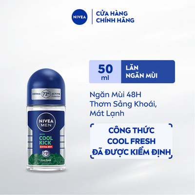 Lăn Ngăn Mùi NIVEA MEN Cool Kick Mát Lạnh | Thơm Sảng Khoái 50ml / Lăn Khử Mùi Nam - 83188