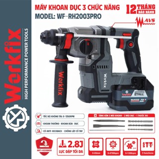 Máy Khoan Bê Tông Dùng Pin WORKFIX WF-RH2203PRO, Có chống rung RVT, Có chống lật Anti_kickback