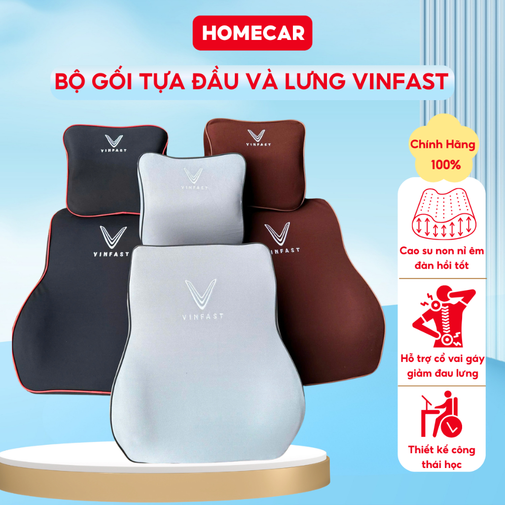 Gối Tựa Đầu Và Tựa Lưng Ô Tô Vinfast Tựa Lưng Văn Phòng Cao Su Non Hỗ Trợ Êm Ái Chống Mỏi Khi Lái Xe