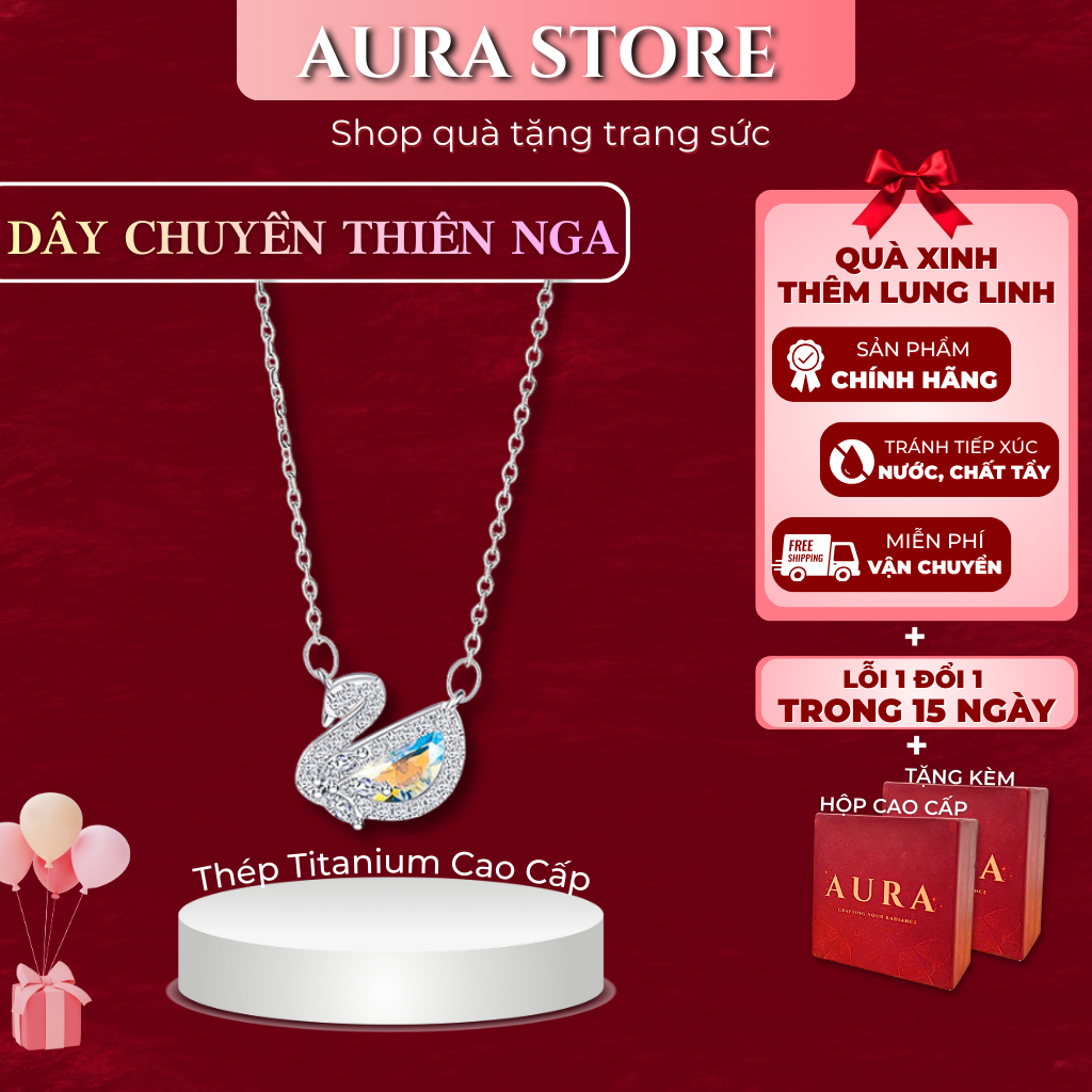 Dây Chuyền Thiên Nga Đính Đá AURA STORE – Trang Sức Nữ, Quà Tặng Bạn Gái Kèm Hộp Sang Trọng | AR25