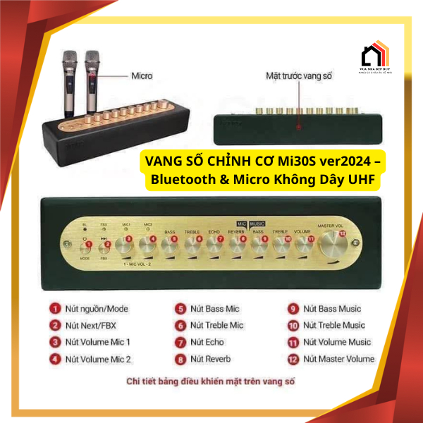 Micro Karaoke kèm vang số Acnos Mi30S 2024 - 2Mic UHF biến loa thường thành loa Karaoke -BH12TH