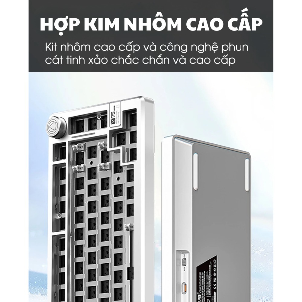 Case bàn phím cơ không dây khung YINDIAO Y75 pro - Led RGB - 3 mode kết nối - Hotswapable - APP - Mạch xuôi - Núm xoay | BigBuy360 - bigbuy360.vn